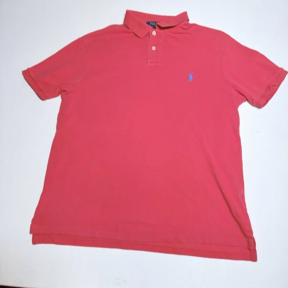 Polo Ralph Lauren XL Light Red Polo Slim Fit Blue Pony Preppy Golf Faded Shirt